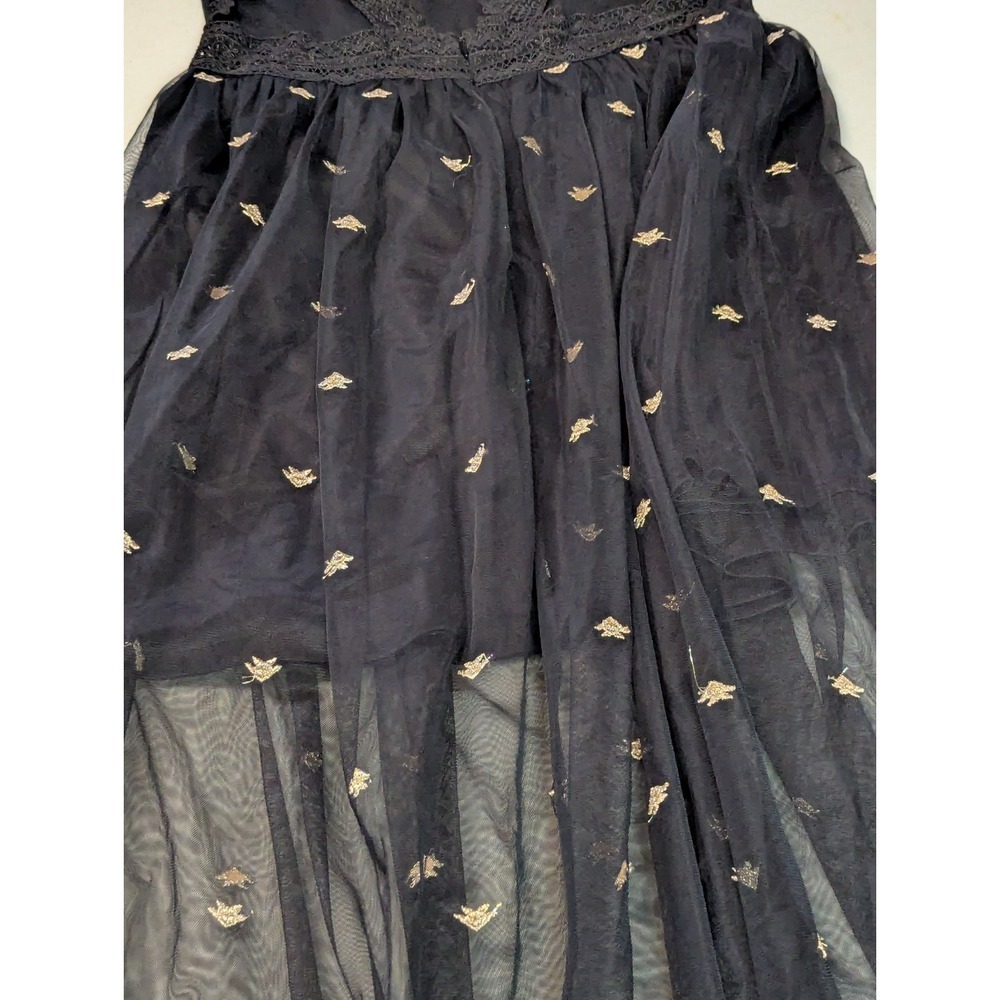 Romantic Black Embroidered Bee Mesh Maxi Dress | Ethereal Dark Cottagecore - Picture 16 of 16
